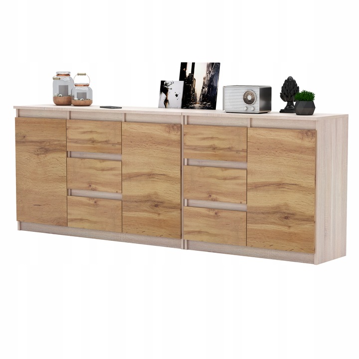 Komoda Antracyt/Wotan 6 szuflad 3 drzwi Duza Komoda 200 cm ZESTAW do