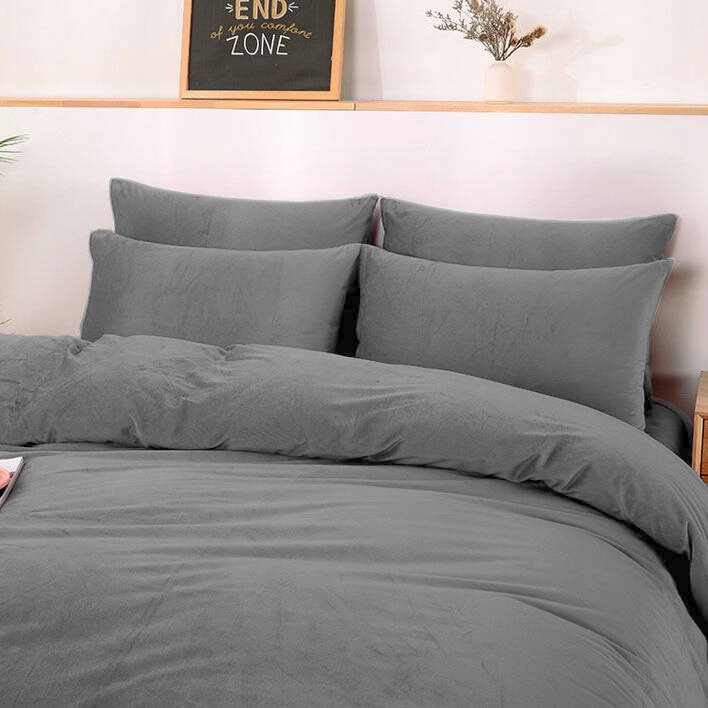 Pościel 200x220 pluszowa polarowa gładka miś kolory zimowa ciepła grafit