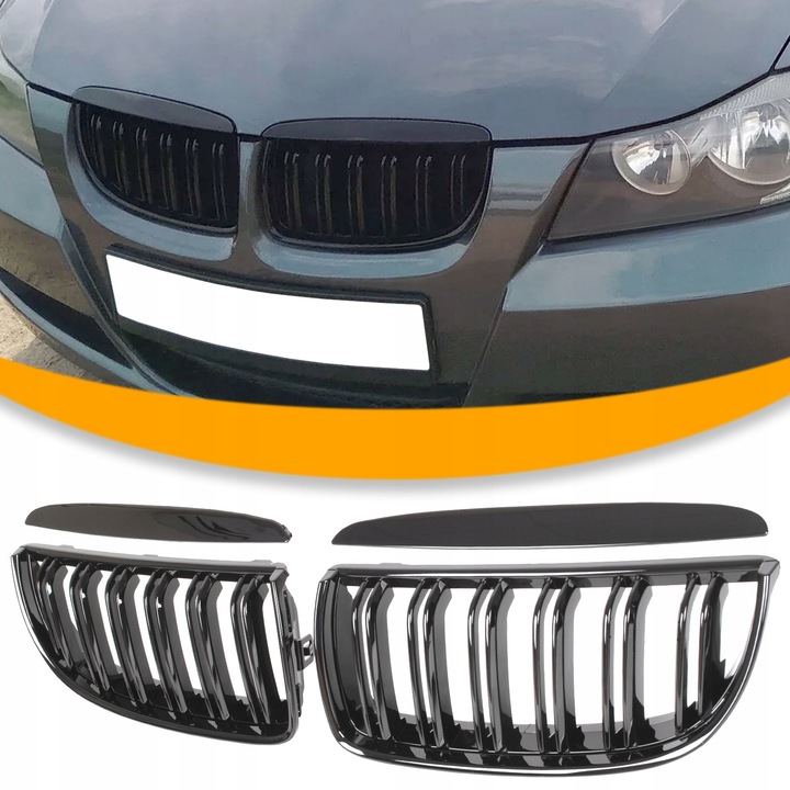 GRILL NERKI do BMW E90 E91 05-08 Czarny Połysk Czarne PRZEDLIFT M PAKIET M3