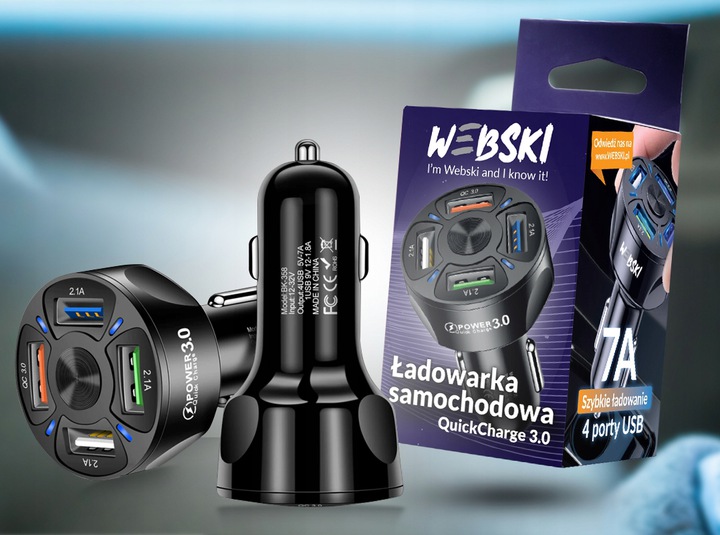 ZESTAW UCHWYT DO SZYBY DESKI SAMOZACISKOWY ŁADOWARKA SAMOCHODOWA 4xUSB 7A