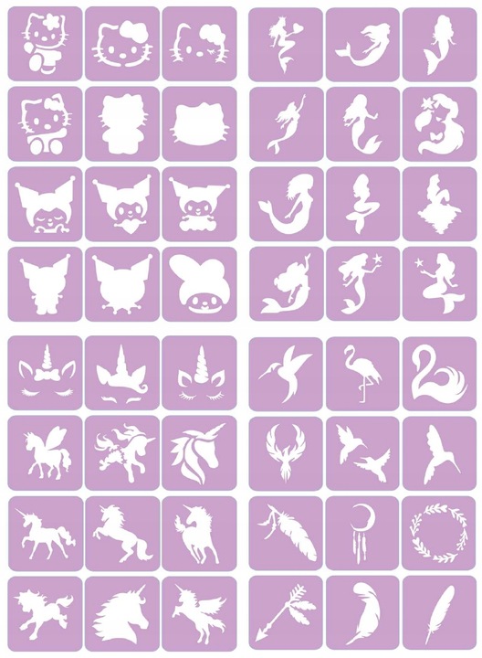 Szablony do tatuaży brokatowych, Tatuaże brokatowe - mix 100 sztuk