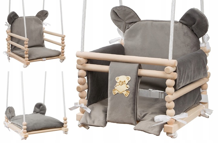 HUŚTAWKA DLA DZIECI DO DOMU I OGRODU TARAS 3W1 MOCNA DREWNIANA podusie