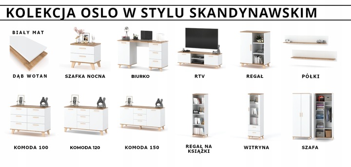Komoda BIAŁA 3 Szuflady Duża Pojemna Szafka OSLO 120cm Styl
