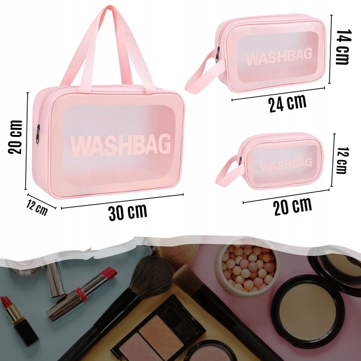 3x KOSMETYCZKA ZESTAW PODRÓŻNA TURYSTYCZNA PZEZROCZYSTA NA ZAMEK