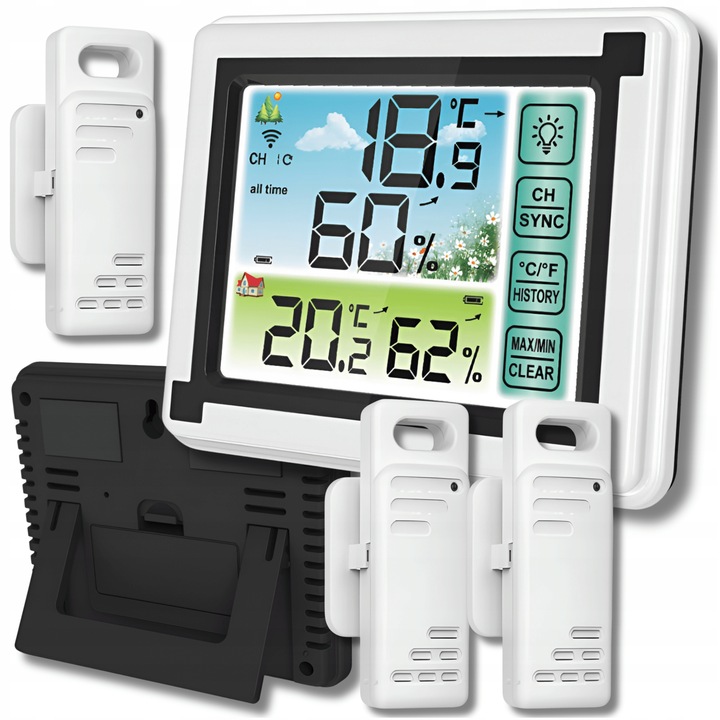 Stacja pogody bezprzewodowa pogodowa meteo 3 czujniki zewnętrzna
