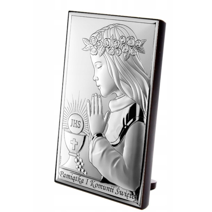PAMIĄTKA PIERWSZEJ KOMUNII ŚWIĘTEJ SREBRNY OBRAZEK PREZENT GRAWER DEDYKACJA