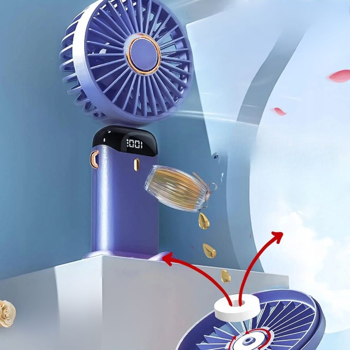 WENTYLATOR RĘCZNY LED 5 PRĘDKOŚCI WIATRAK MINI CICHY SKŁADANY PODRÓŻNY