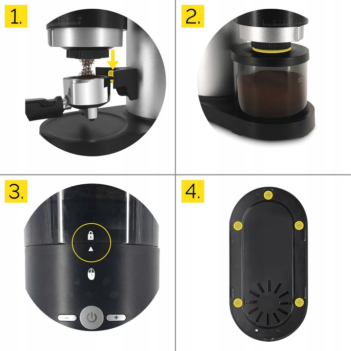 Żarnowy elektryczny młynek kawy Yoer 350W automatyczny +43 Poziomy
