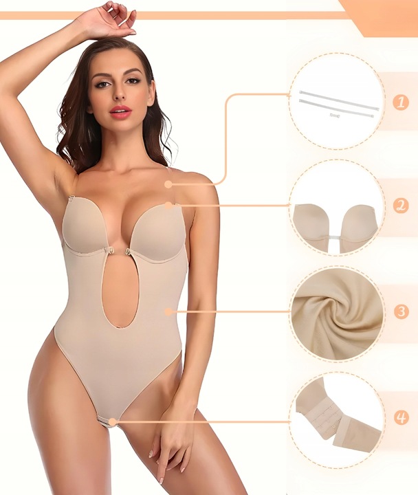 BODY DAMSKIE MODELUJĄCE BIUSTONOSZ MAJTKI STRINGI DO SUKIENKI BEZ PLECÓW S