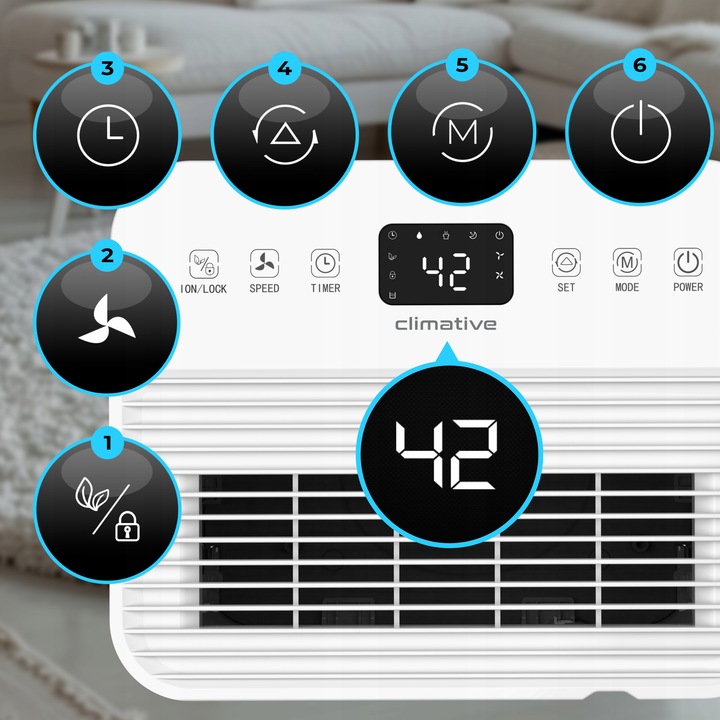 Cichy Osuszacz Powietrza 12L/24H WAVE Pochłaniacz Wilgoci ION+WIFI 40