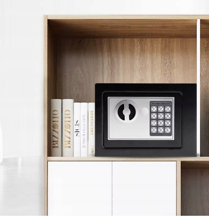 SEJF DOMOWY STALOWY KASETKA ZAMEK ELEKTRONICZNY CYFROWY SZYFR KLUCZ SOLIDNY
