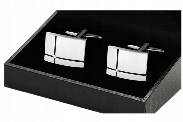 ELEGANCKIE SPINKI + PUDEŁKO Stalowe Spinki do Mankietów Koszuli GREG D56