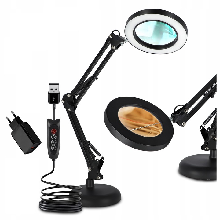 Lampka Na Biurko LED Lampa Kosmetyczna Ściemniacz Lupa Szkło