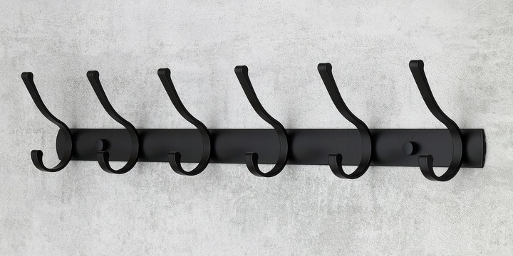 WIESZAK NA UBRANIA ŚCIENNY CZARNY RETRO 6 HACZYKÓW WIESZAK HACZYK