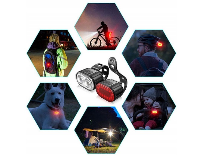 ZESTAW LAMPEK ROWEROWYCH LAMPKI DO ROWERU LAMPKA PRZÓD I TYŁ USB KOMPLET