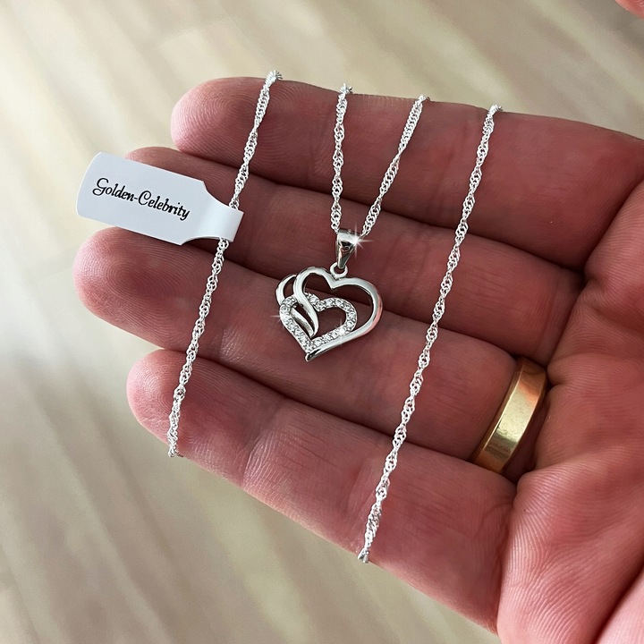 SREBRNY ŁAŃCUSZEK Z SERDUSZKIEM 925 DLA KOBIETY ŻONY MAMY CÓRKI + DEDYKACJA