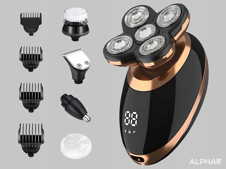 Golarka Męska 5W1 Maszynka do Golenia Brody, Włosów i Głowy - Trymer Alpha