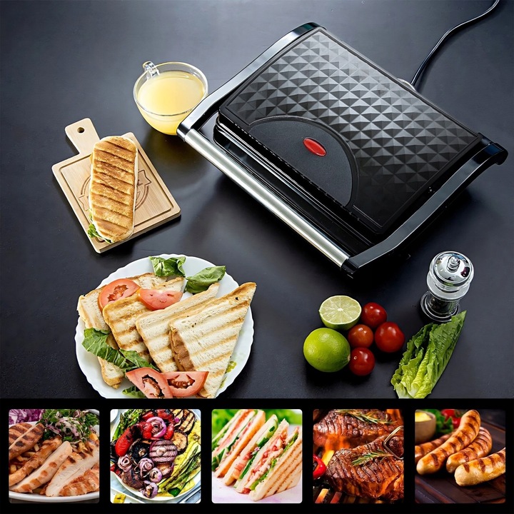 KONTAKTOWY GRILL ELEKTRYCZNY OPIEKACZ SKŁADANY TOSTER PANINI KANAPEK