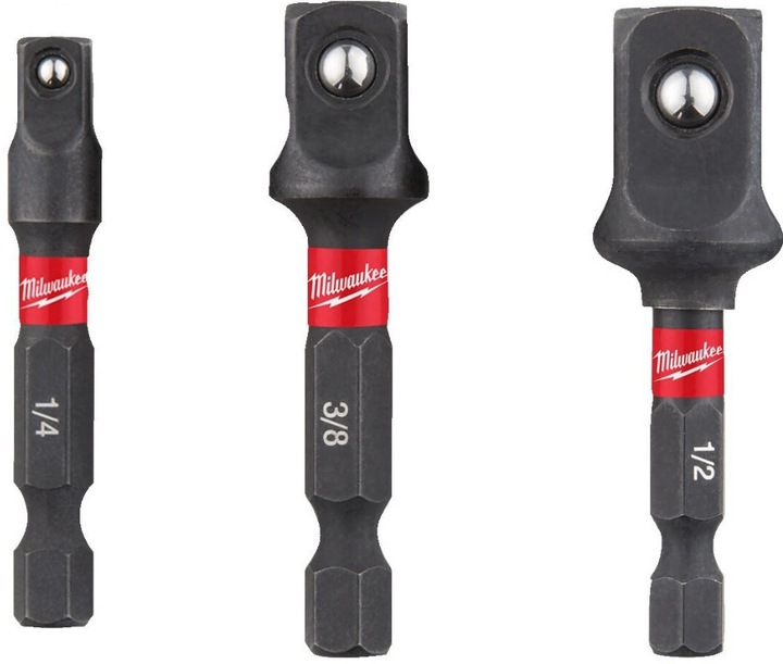 Zestaw 3 szt adapterów nasadek udarowych Milwaukee 1/4 NA 1/4 3/8 1/2