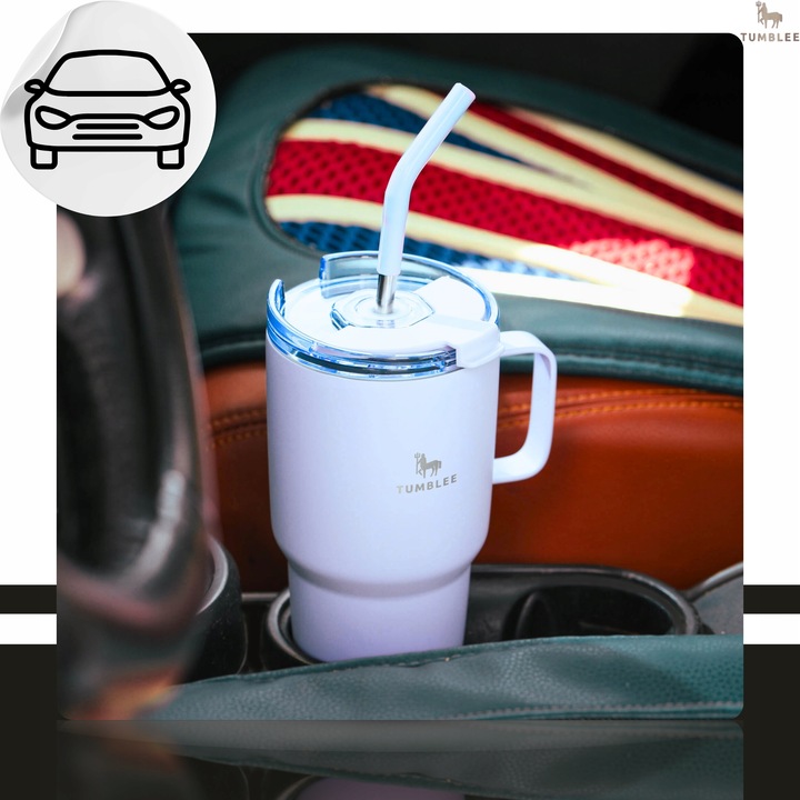 Kubek Termiczny z WYGODNYM Uchwytem i STALOWĄ Słomką TEMPERATURA DO