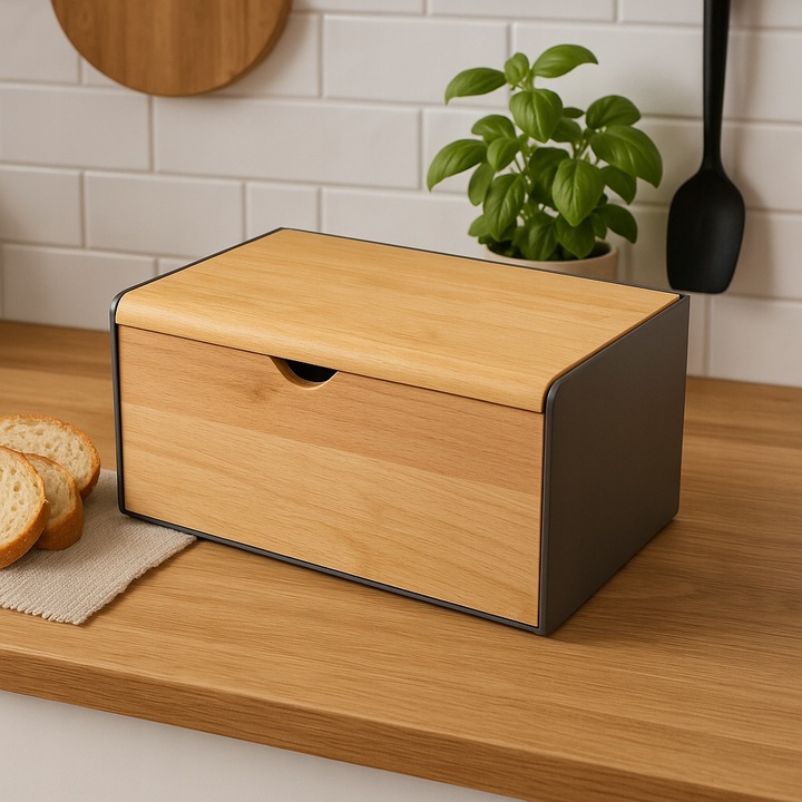 Chlebak Stalowo Bambusowy Pojemnik na Pieczywo Nowoczesny Design