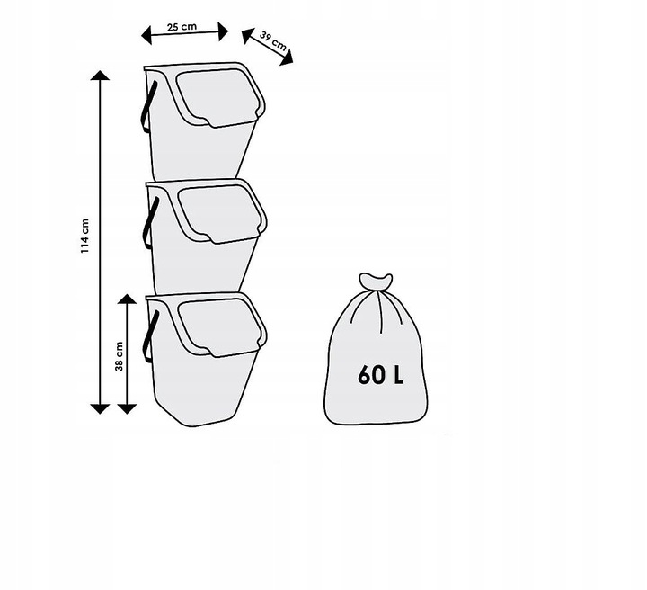 Kosz na Śmieci Odpady Łazienkowy Pojemnik do Segregacji Odpadów Czarny 25L