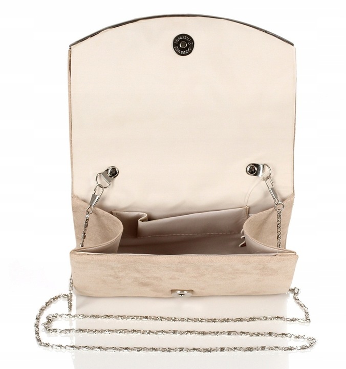 Efektowna Beżowa Kopertówka na łańcuszku Zamsz