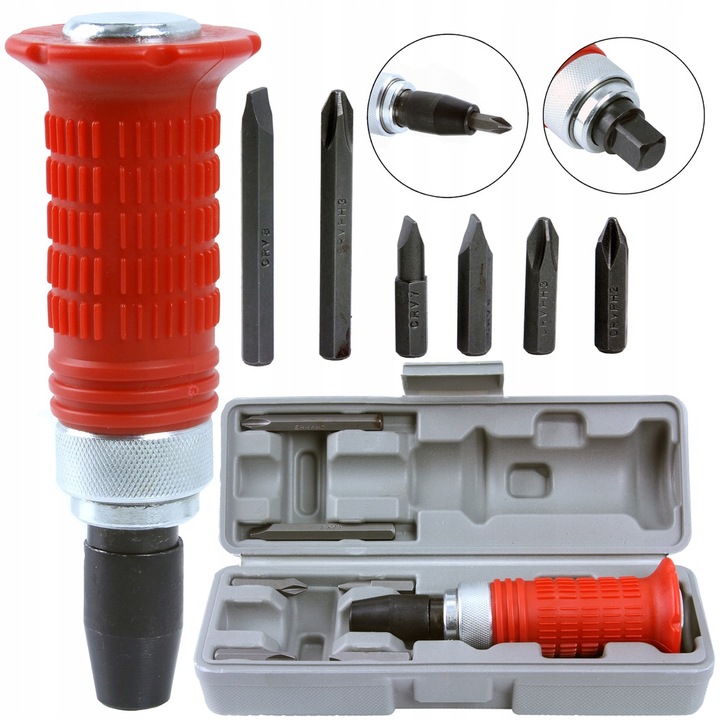 ŚRUBOKRĘT POBIJAK WYKRĘTAK WKRĘTAK UDAROWY 6 x BIT GUMOWA RĘKOJEŚĆ PUDEŁKO