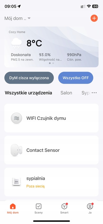 CZUJNIK DYMU OGNIA WIFI ALARM CZUJKA TUYA SMART Z SYRENĄ NA BATEIRE
