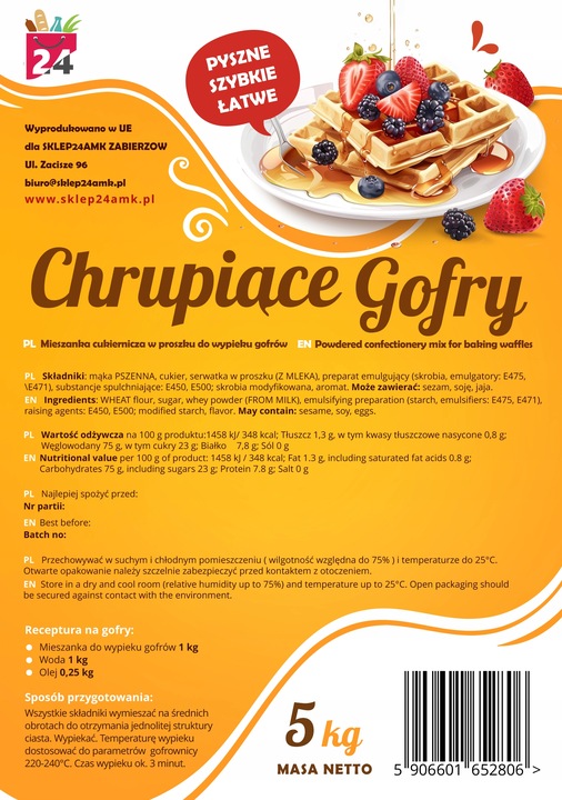 Mieszanka na gofry ciasto biszkoptowe 5 kg CIASTO NA GOFRY w proszku