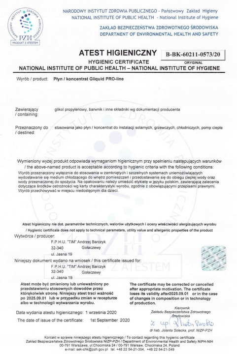 glikol propylenowy płyn solarny solar -35C 10L EKO