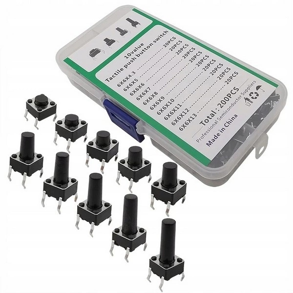 Zestaw XXL Przycisków TACT 200 Sztuk - Tact Switch Micro-Switch Różne Typy