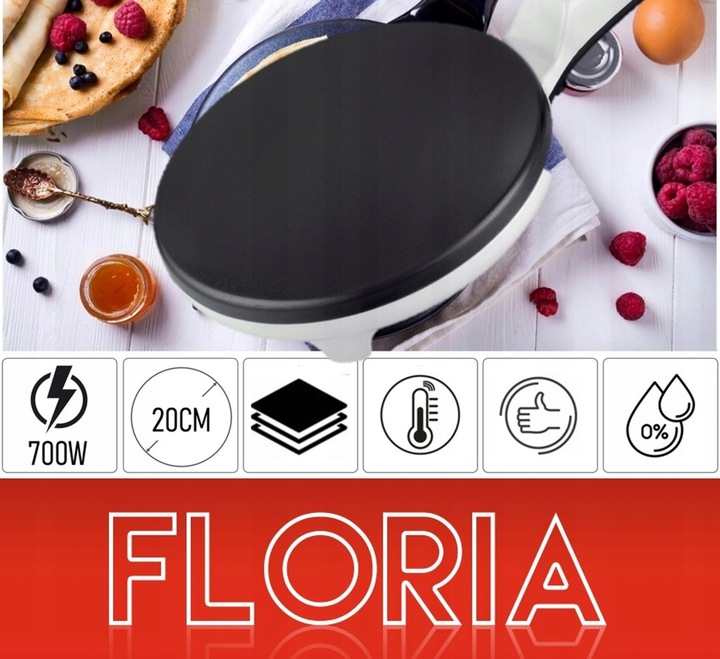 NALEŚNIKARKA ELEKTRYCZNA FLORIA BIAŁA 20CM 700W