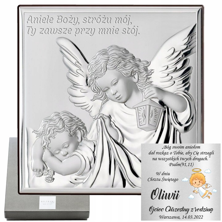 SREBRNY OBRAZEK ANIOŁEK PAMIĄTKA CHRZTU ŚWIĘTEGO