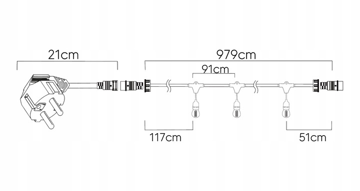 Girlanda Ogrodowa Świetlna 10m+10x Żarówka LED 1W Zewnętrzna Wodoszczelna