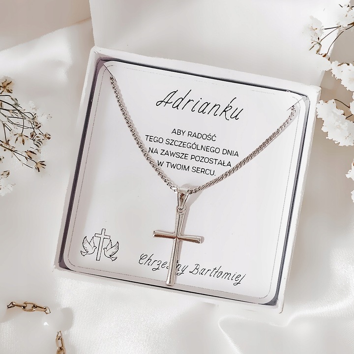 Pamiątka Komunii Świętej Srebrny łańcuszek z krzyżykiem srebro 925