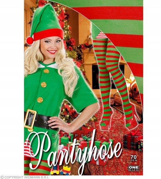 RAJSTOPY ELFA ELFKI W ZIELONO-CZERWONE PASKI M