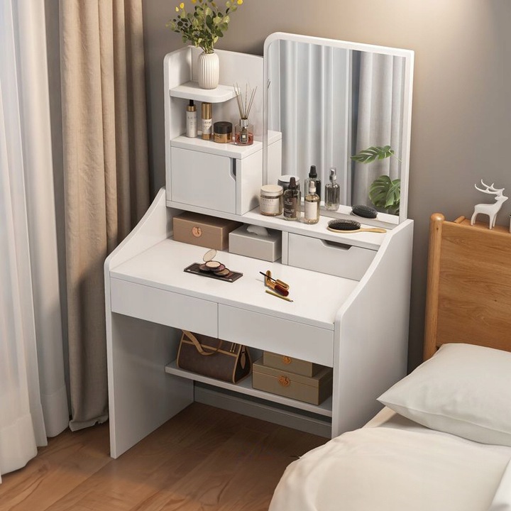 TOALETKA Z LUSTREM BIAŁA MAKIJAŻU GLAMOUR Z SZUFLADAMI SKANDYNAWSKA MODERN