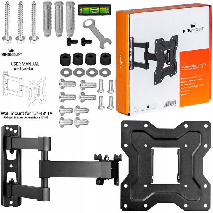 OBROTOWY UCHWYT DO TELEWIZORA LCD WIESZAK TV RUCHOMY 15-48 CALI KingMount