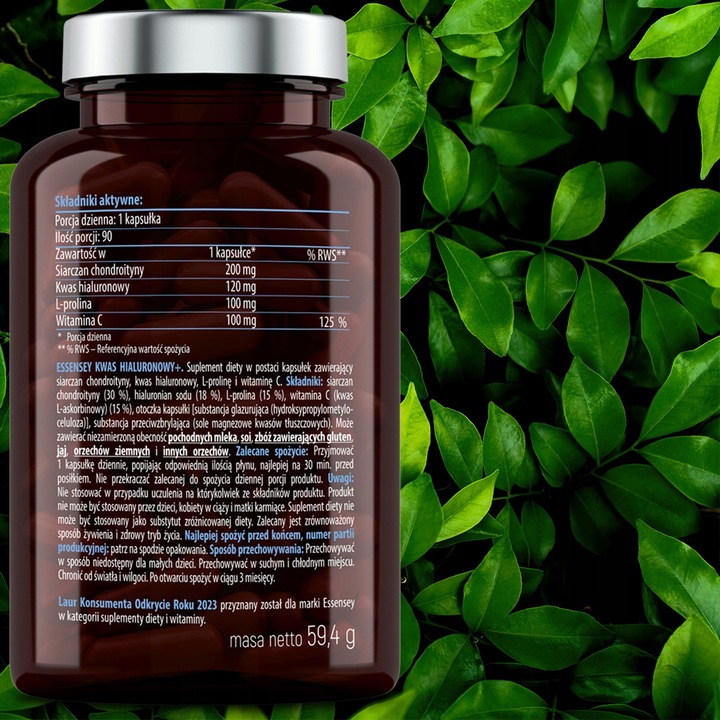 KWAS HIALURONOWY + WITAMINA C + PROLINA + COMPLEX NA SKÓRĘ STAWY 90 DNI