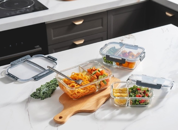 LUNCHBOX POJEMNIK SZKLANY NA ŻYWNOŚĆ ZESTAW 3SZT DWUKOMOROWE HERMETYCZNE