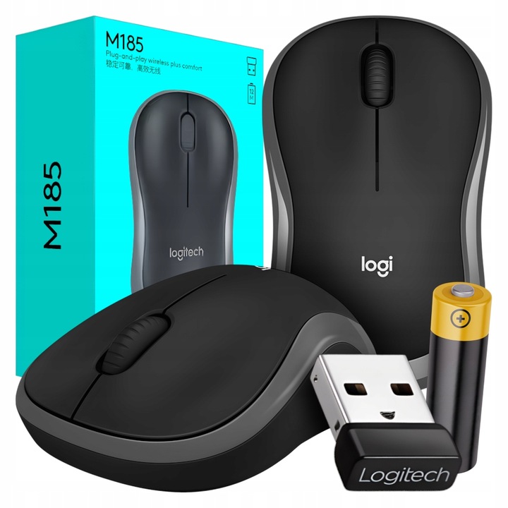 Myszka bezprzewodowa Logitech M185 szara, sensor optyczny 1000DPI 2.4GHz