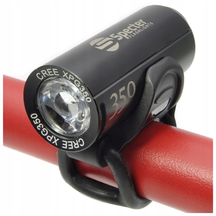 Przednia lampka ROWEROWA LED Specter XPG350 lm latarka uchwyt USB miejska