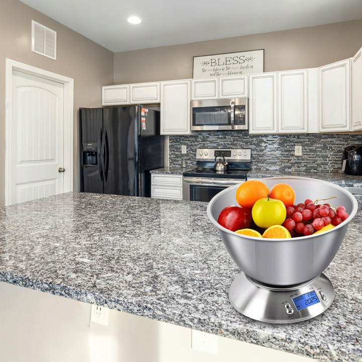 DOKŁADNA WAGA KUCHENNA Z TERMOMETR ELEKTRONICZNA Z MISKĄ 1G-5KG INOX