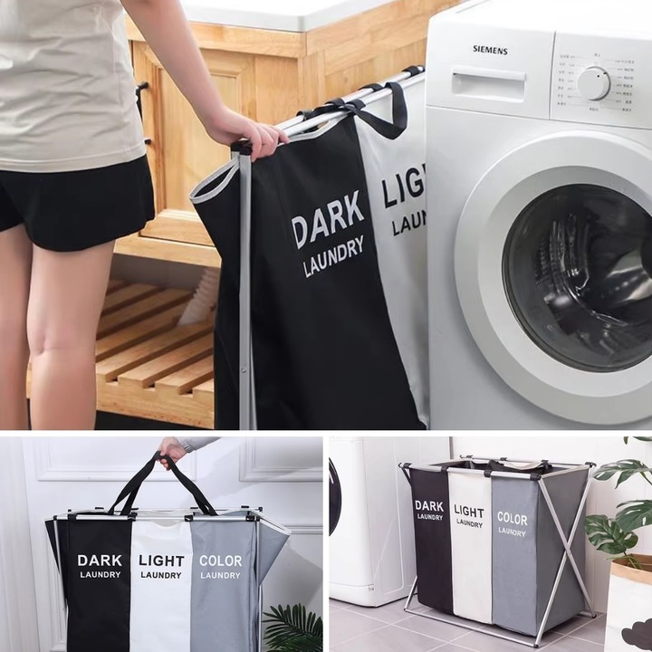 TRZYKOMOROWY KOSZ NA PRANIE DUŻY WOLNOSTOJĄCY ORGANIZER XXL