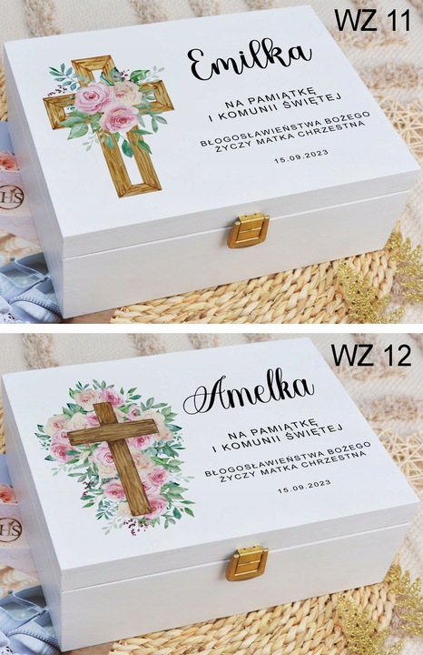 PUDEŁKO białe KOMUNIA prezent NADRUK pamiątka IMIĘ