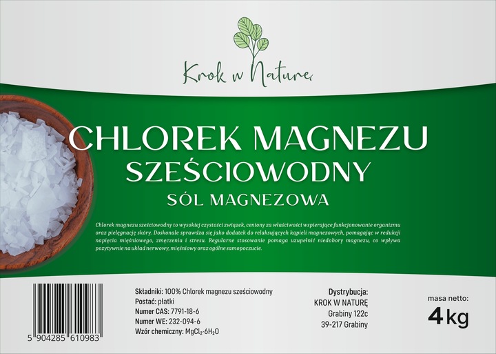 CHLOREK MAGNEZU sól kąpielowa relaks REGENERACJA płatki CZYSTY SKŁAD 4kg