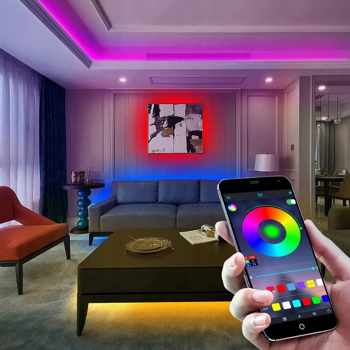 TAŚMA LED RGB KOLOROWA 20M BLUETOOTH STEROWANIE MUZYKĄ APLIKACJA PILOT