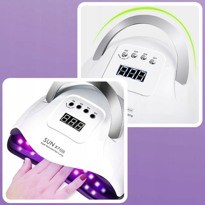LAMPA UV DO PAZNOKCI LED 180W DO HYBRYD ŻELI MOCNA SUN X7 MAX BIAŁA LCD