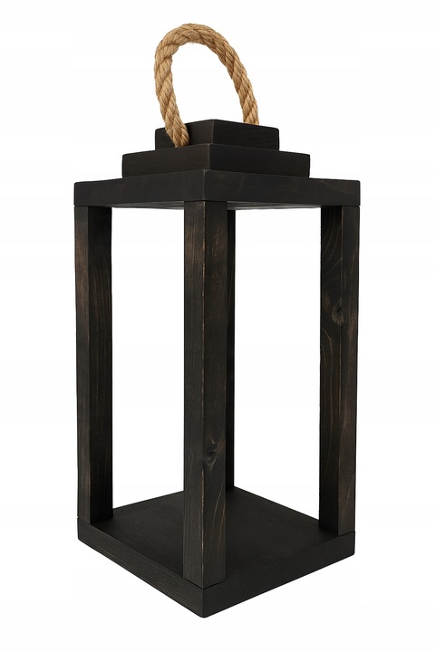 Lampion na Cmentarz Drewniany Latarenka Stroik Grób czarny z uchwytem 30 cm